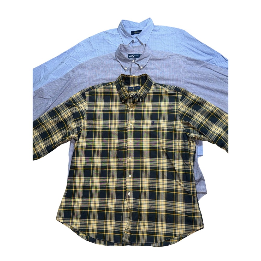 Ralph Lauren Mens Shirt Bundle XXL 17.5 Button Down Plaid Check Yarmouth 3 Pack
